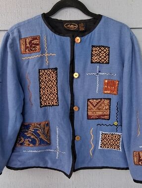 Vintage  Blue Embroidered Patch(s) Jacket